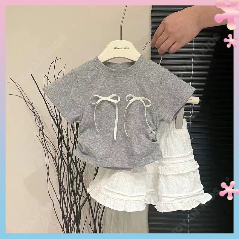 Girls' clothing2024Fashionable Sweet Bowknot Summer New Fashionable Short SleeveTT-shirt Niche Top Pure CottonTT-shirt
