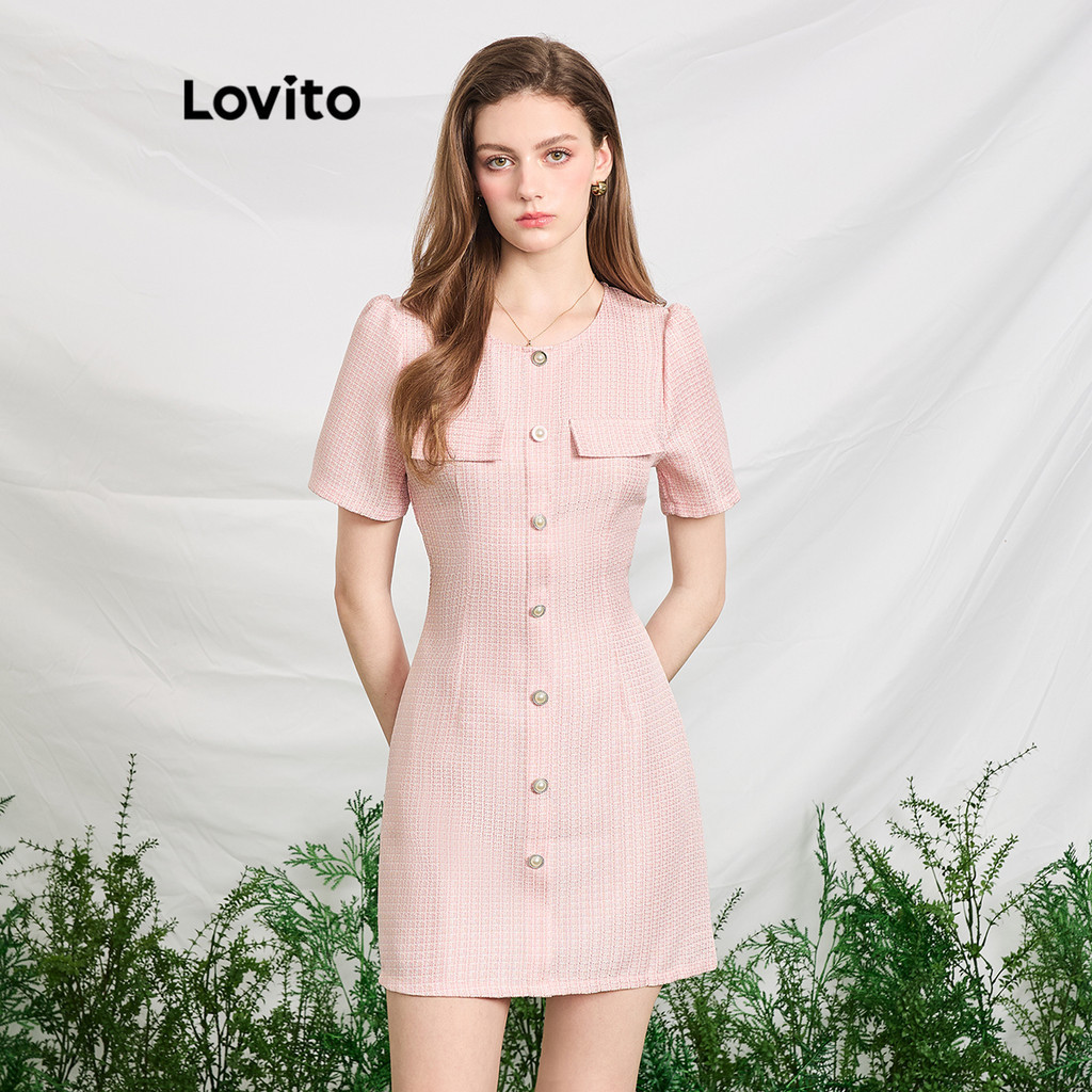 Lovito ชุดเดรส ลายสก๊อต สง่างาม สําหรับผู้หญิง L86ED050