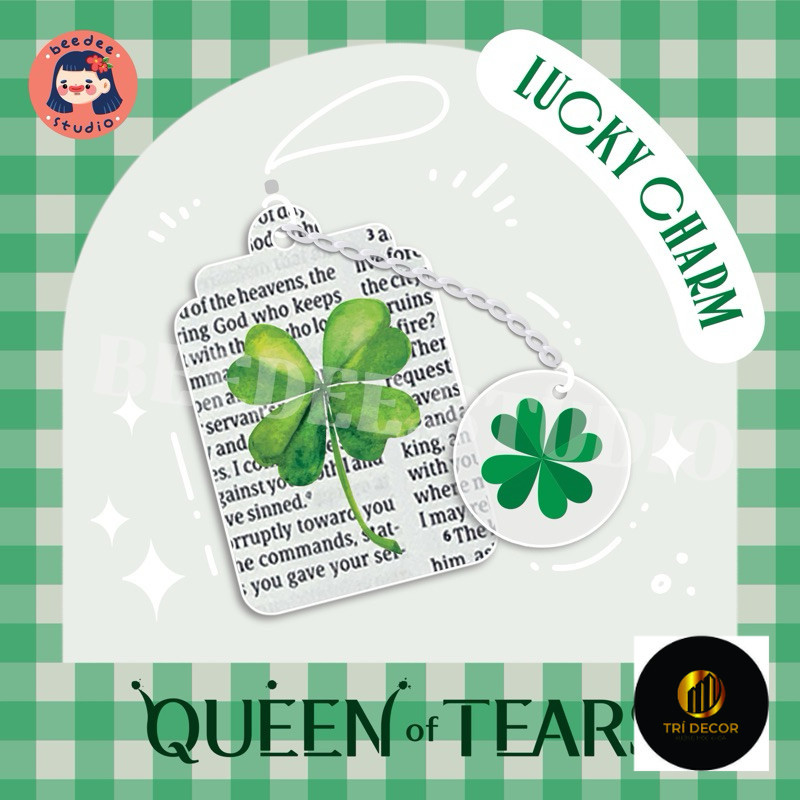 QUEEN OF TEARS MERCH พวงกุญแจไมก้า พวงกุญแจพิมพ์ลายโคลเวอร์ 4 ใบ TEARS QUEEN เป็นของขวัญ