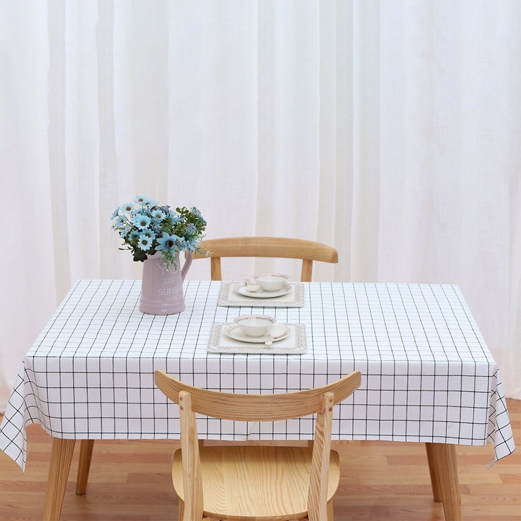 Shopping Idea NIBIRU ผ้าปูโต๊ะ PEVA 137x180 ซม. HONY03 ลายตาราว สีขาวดำ ฮิตติดเทรน