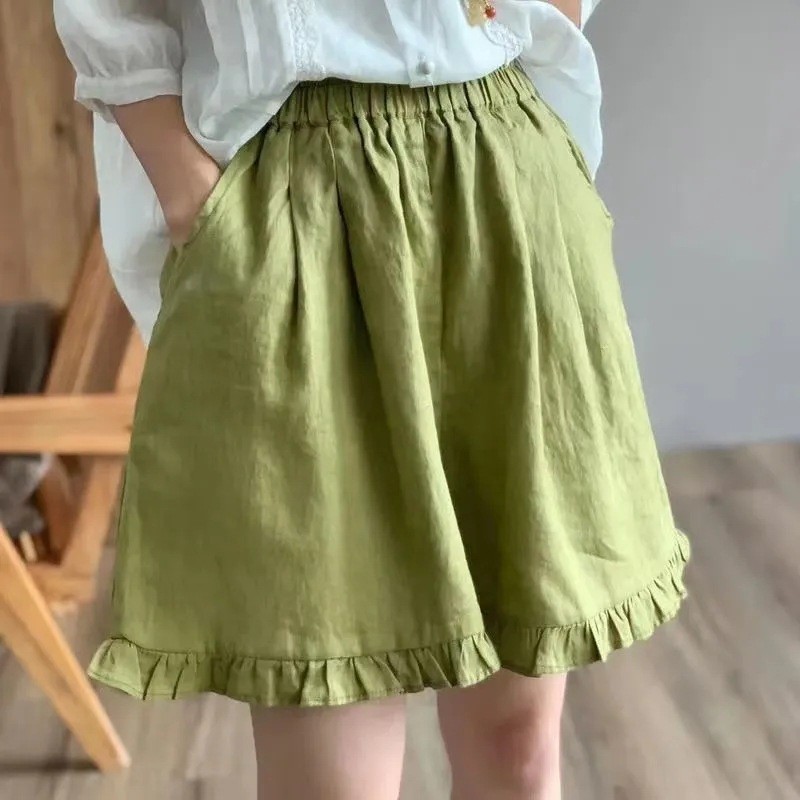 Retro Cotton และ Linen Heavy Industry Stringy Selvedge Lace-up Casual Shorts