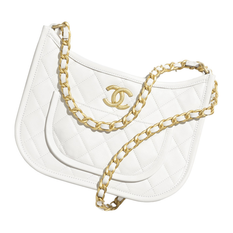 Chanel/Chanel women's bag 2024 new hobo white lambskin diamond patterned quilted homeless