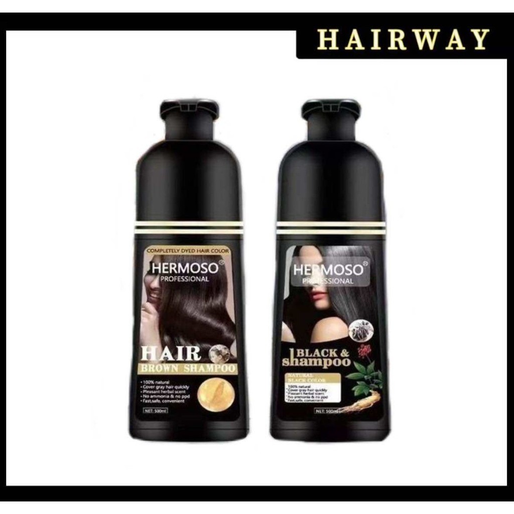 Hermoso Professional Herbal Black Hair Dye Shampoo (สีดํา/น้ําตาล)500ml 洗黑洗发水发剂