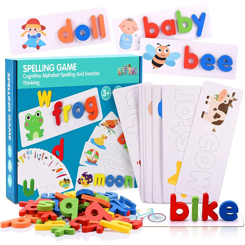 เด ็ กสะกดคําคําตัวอักษรเกมปริศนา Toys,Montessori โรงเรียนอนุบาลภาษาอังกฤษตัวอักษรจับคู ่ เกมการเรียนรู ้ ของเล ่ นเพื ่ อการศึกษา