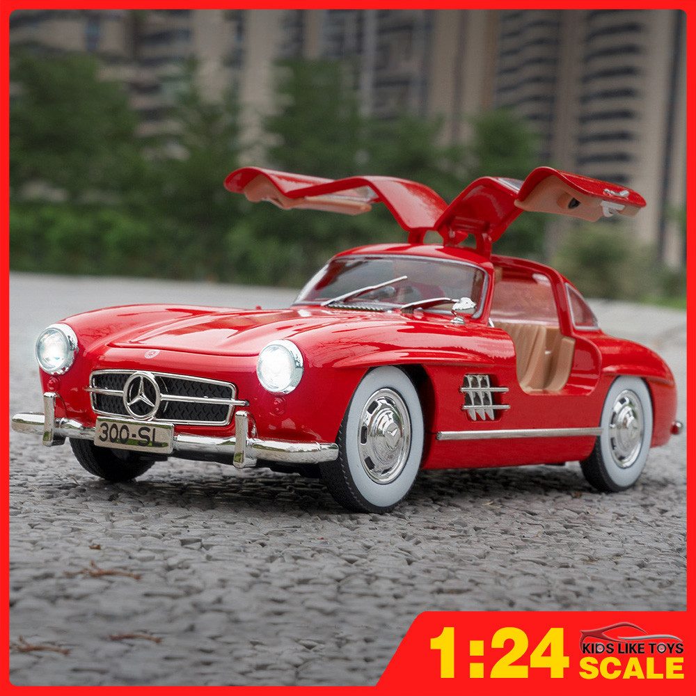 Klt 1 กล ่ อง 24 Benz 300SL รถคลาสสิกโลหะของเล ่ นรถDiecastสําหรับชายเด ็ กจําลองเสียงแสงผลของขวัญงานอดิเรกคอลเลกชัน