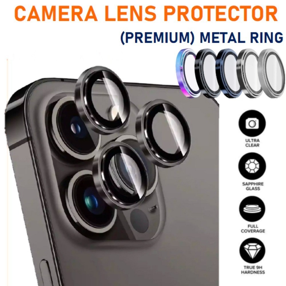 สําหรับ iPHONE 15 PRO MAX 15 PLUS 14 13 MINI 11 12 กล ้ องเลนส ์ Protector แหวนโลหะแก ้ ว