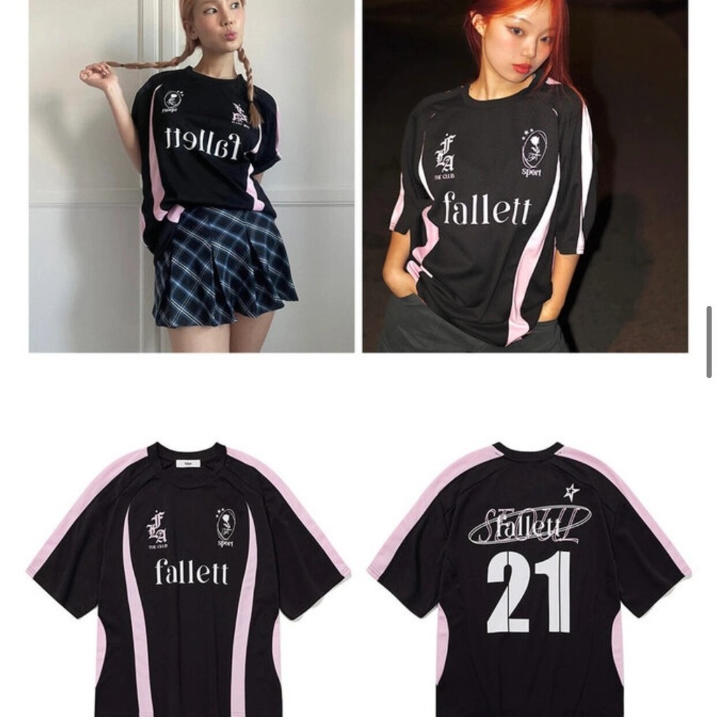 [SR-STUDIO] Fallett Ready Stock Korean Street Wear Retro Color Matching Jersey เสื้อยืดแขนสั้นหญิงเกาหลีบัลเล่ต์ ins Blogger สไตล์เดียวกันสั้น @-