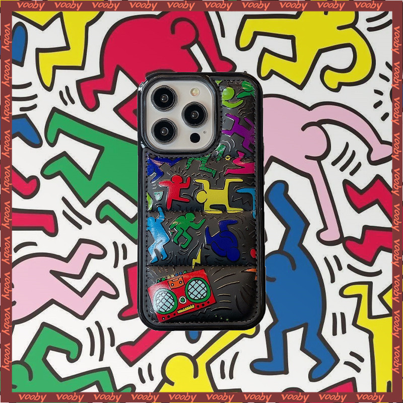 Artist Keith Haring คนเล็กป้ายลงเสื้อแจ็คเก็ตเคสโทรศัพท์เหมาะสําหรับIPhone18Pro 18ProMax 17 16 16PM 16Pro 15 15Pro 15ProMax 14PM 14 14P 13 13P 13PM 12 12P 12PM 11 11PM X XR