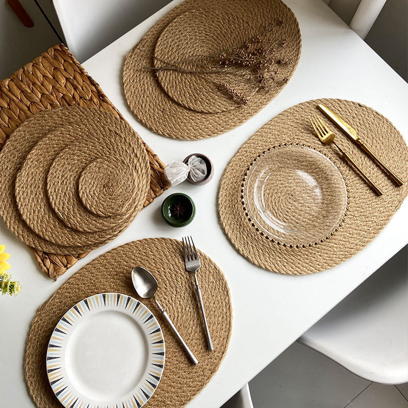 รอบตาราง Placemats Handmade สานลื ่ น Placemat Coaster ข ้ าวโพด Hull สําหรับตารางฉนวนกันความร ้ อนตาราง Mats Pads Home Decor