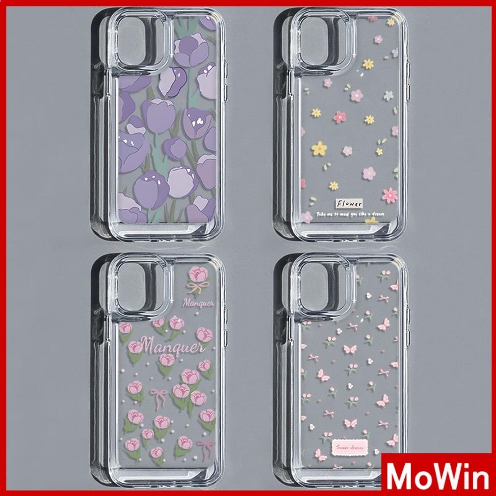 Mowin - สำหรับ iPhone 15 Pro Max เคสใส TPU ปุ่มชุบไฟฟ้าอ่อนป้องกันกล้องกันกระแทก ลายทิวลิปน่ารัก เข้ากันได้กับ iPhone 14 13 12 11 XS XR 7Plus 8 Plus