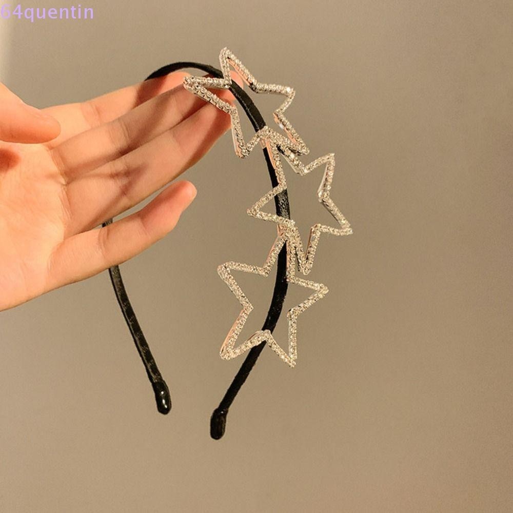 Quentin Star Headband, Diamond Hollow Pentagram Pentagram Hairband, Cool Y2K โลหะผสมสังกะสีบาง Star Hair Hoop Princess