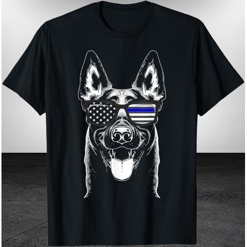 K9 Unit Thin Blue Line Flag Polict-Shirt เสื้อยืดโลโก้ตลก