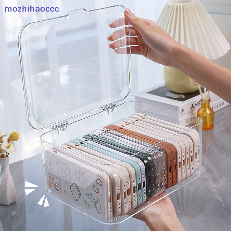 [mozh] ตะกร้าเก็บของกระจุกกระจิกอะคริลิคที่วางโทรศัพท์ Ins โปร่งใสเคสโทรศัพท์กล่องเก็บของพร้อมฝาปิดเดสก์ท็อปที่บ้าน [TH]