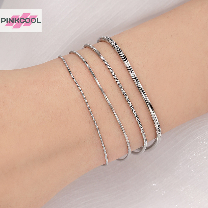 Pinkcool ผู้ชายที่เรียบง่ายสแตนเลสสแควร์งูกระดูกโซ่สร้อยข้อมือเครื่องประดับ Hip-Hop อินเทรนด์อุปกรณ์เสริมสร้อยข้อมือผู้หญิงร้อน