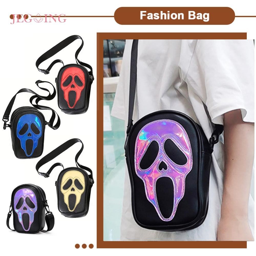 Unisex Skull Crossbody Bag Adjustable Strap Leather Tote Bag Halloween Candy Bag [Jegoing.th ]