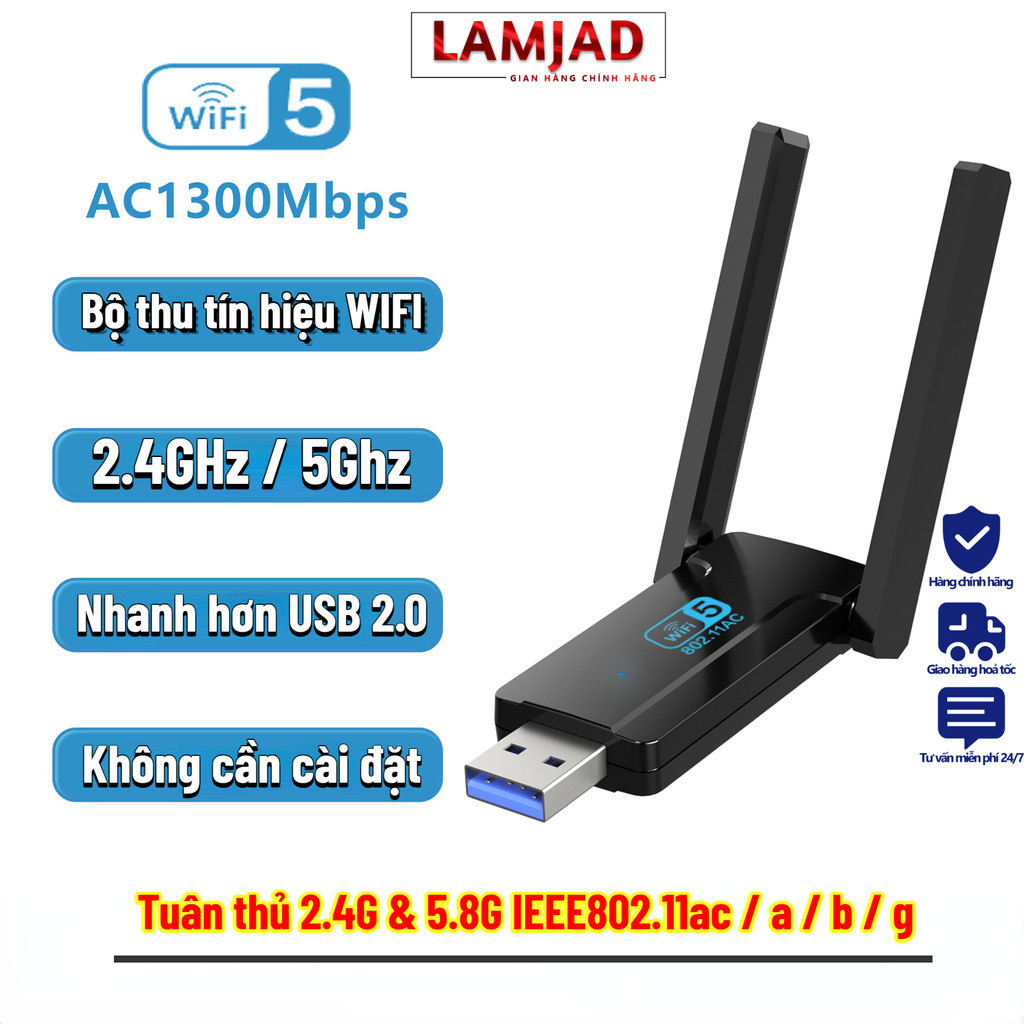 Lamjad คอมพิวเตอร์ WIFI Receiver Dual Band 2,4GHz และ 5GHz. Wifi5 802.11 AC BN ตัวรับสัญญาณ Wifi