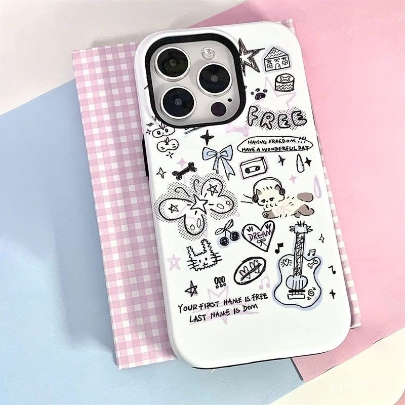 กีต้าร์วาดด้วยมือเรียบง่าย เคสโทรศัพท์ผีเสื้อใช้ได้กับiphone 11 12 13 14 15pro Max XR X xMax 13Proma