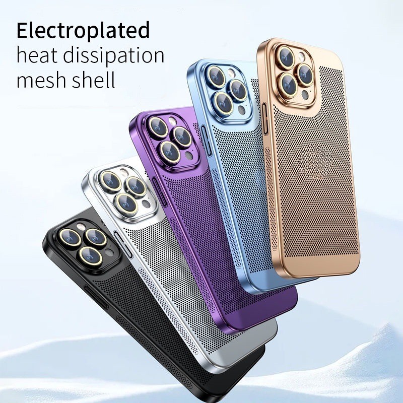 ชุบกระจายความร้อนตาข่ายเคสโทรศัพท์สําหรับiphone 16 Pro Max 11 12 13 14 15 Pro Max 16 Plus Ultra Thin Coolingปลอกเต็มเลนส์กล้องป้องกันฟิล์มกันกระแทกPC Cover