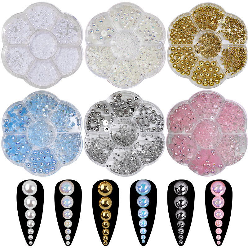 Born PRETTY กริดตกแต่งเล็บ Pearl Nail Charms คละไซส์ Flatback ครึ่งรอบลูกปัดเล็บอะไหล่เครื่องประดับ DIY