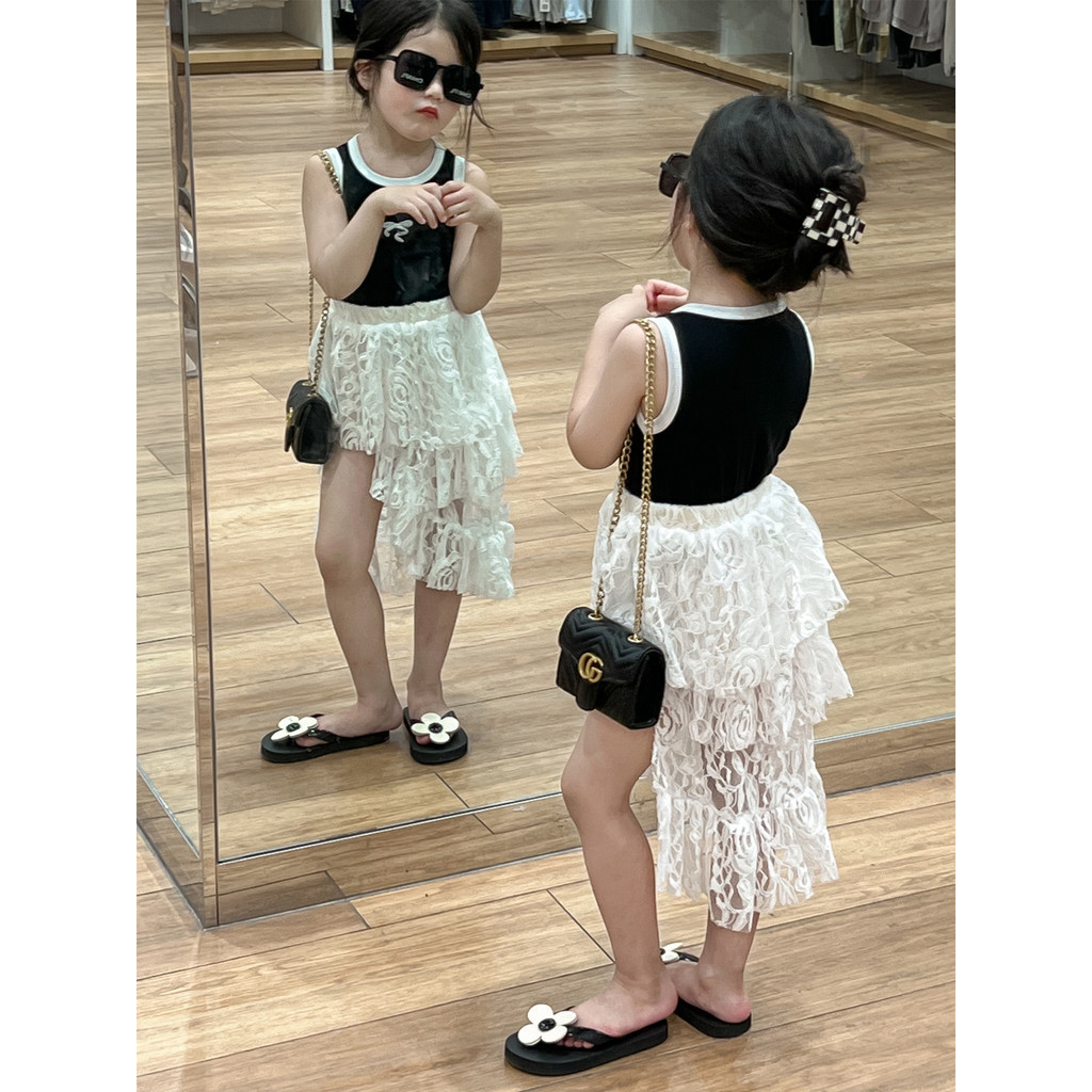 สาวลูกไม้กระโปรงฤดูร้อนเด็กเผ็ดสาวผิดปกติกระโปรงยาวแฟชั่นเด็ก ก-เส้น กระโปรงกางเกงสไตล์เกาหลีสาวเสื้อผ้า