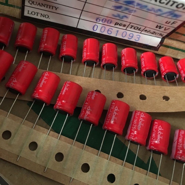 capacitor คาปาซิสเตอร์ คาปาซิเตอร์ 25v 470uf เกรดออดิโอ น้ำเข้าUSA สีแดง