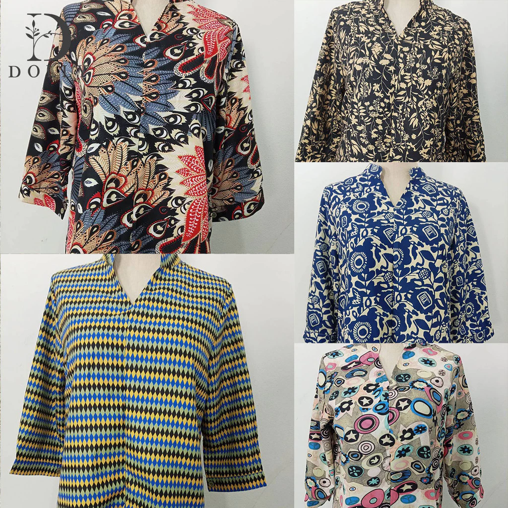 เสื้อเชิ้ตแขนสั้นลายดอกไม้ ผ้าชีฟอง ผู้หญิง