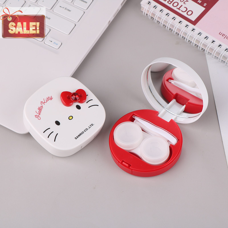 SANRIO Bl Hello Kittyคอนแทคเลนส์กรณีการ์ตูนSanrioความงามนักเรียนกล่องเก็บแบบพกพาเลนส์คอนเทนเนอร์W/Wearing Stick Tweezer A
