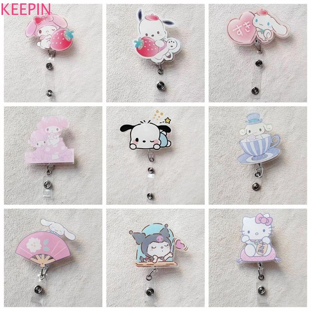 Keepin Retractable Badge Reel, Pochacco Kuromi พยาบาล Badge Holder, ID Card Cinnamoroll Work Card การ์ตูน Easy ดึงหัวเข็มขัดชื่อ Card
