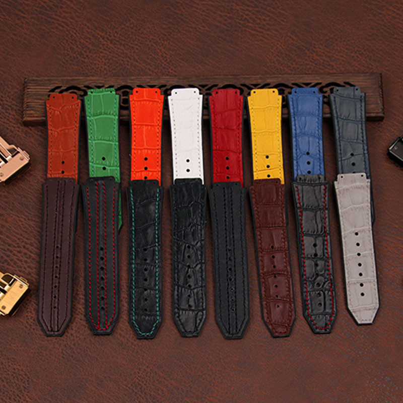 1925mm Vintage หนังสําหรับ HUBLOT BIG BANG Classic FUSION สายนาฬิกาซิลิโคนยาง Watchbands Cowhide สร้อยข้อมือผู้หญิงผู้ชายคลาสสิกนาฬิกาอุปกรณ์เสริม