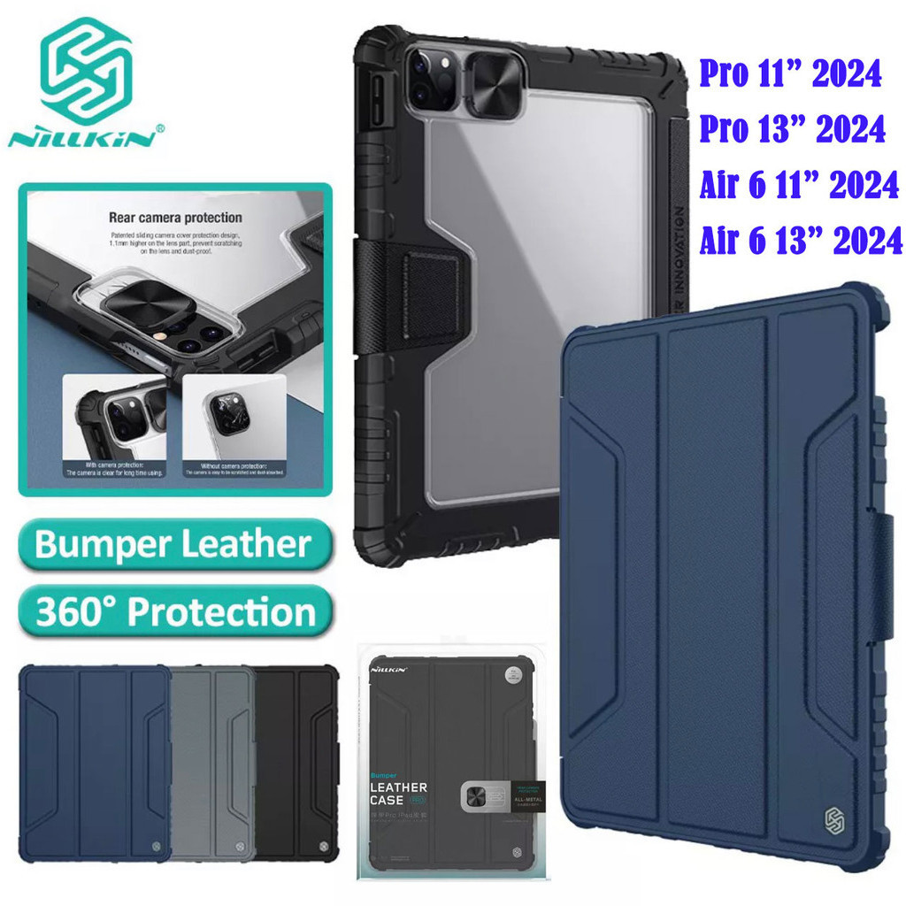 Nillkin เคส สำหรับ iPad Gen10/Air5/Air4/Gen9/Gen8/Pro 11 13 2024 M4/Air 11 13 2024/AIR6 มีช่องใส่ปากกา กันงอ สไลด์กล้อง