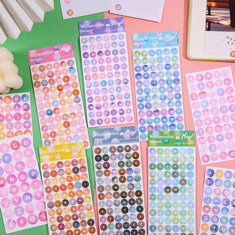 6 แผ ่ น Morandi ตัวอักษรที ่ มีสีสัน Series Polka Dot สติกเกอร ์ Scrapbook Decor DIY รอบ Dot ตัวอักษร Decals