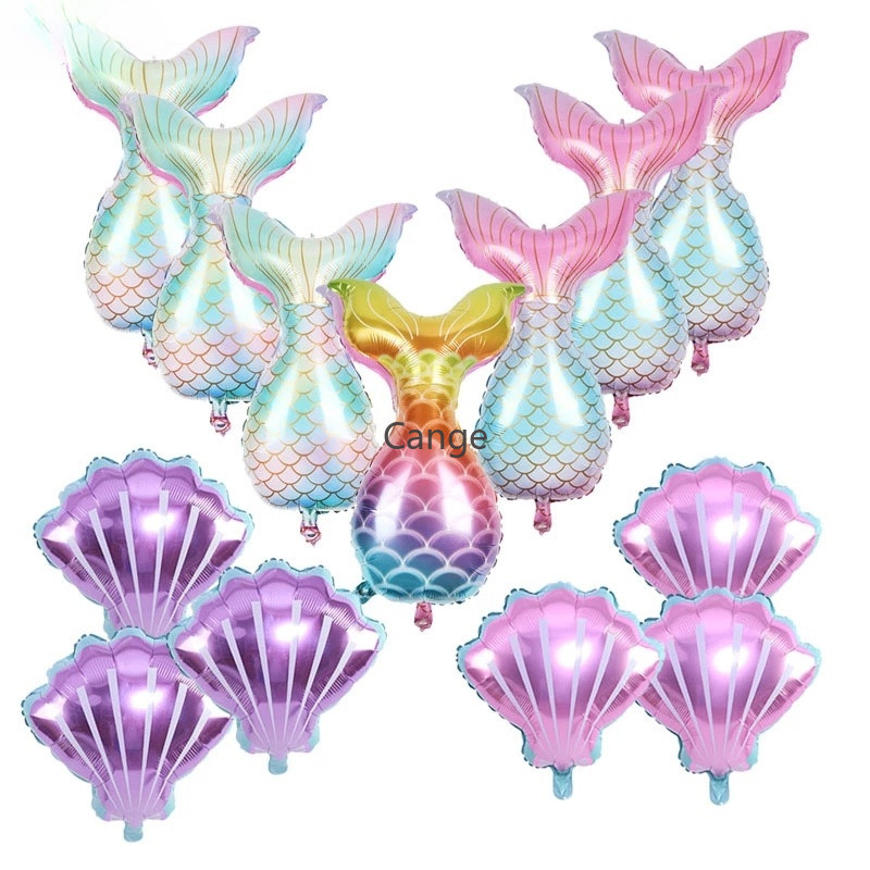 Gradient Mermaid Tail บอลลูนรอบฟอยล์บอลลูนเด็กวันเกิดตกแต่ง Baby Shower Globos