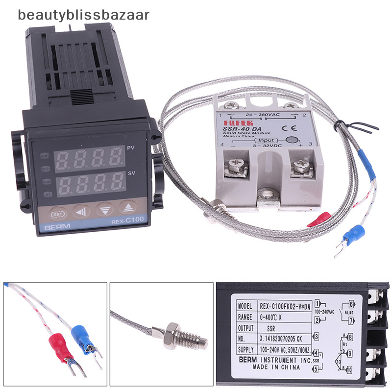 [beautyblissbazaar ] 100-240vac PID REX-C100 ตัวควบคุมอุณหภูมิ SSR-40A เทอร ์ โมคัปเปิล [TH ]