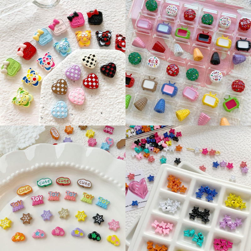 5pcs/set Candy สีทาสี Love ของขวัญกล ่ อง Clown Alloy Handmade ลูกปัด DIY โทรศัพท ์ มือถือโซ ่ เครื ่ องประดับ