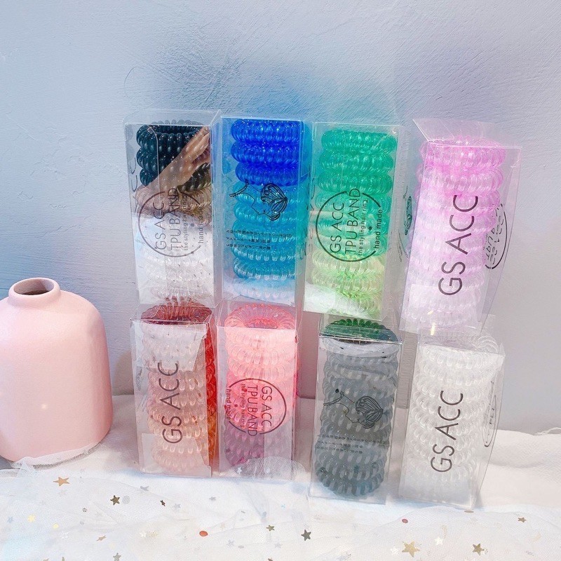 (A-061) ยางรัดผมเกลียว พลาสติก 9 ชิ้น.