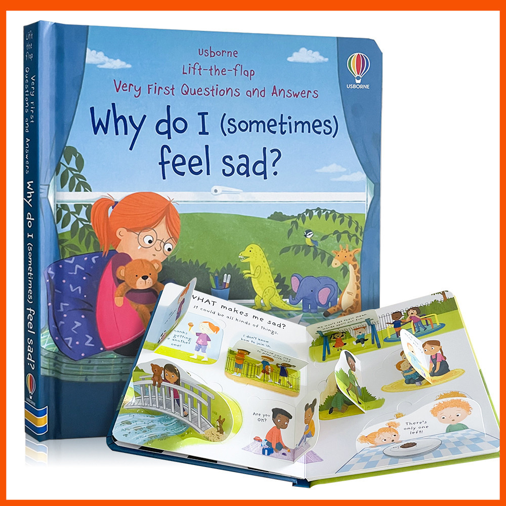 Usborne คําถามและคําตอบเล่มแรกมาก ทําไมฉัน (Sometimes) รู้สึกเศร้า? หนังสือภาพพนัง 3 มิติ หนังสือสารานุกรมภาษาอังกฤษสําหรับเด็ก