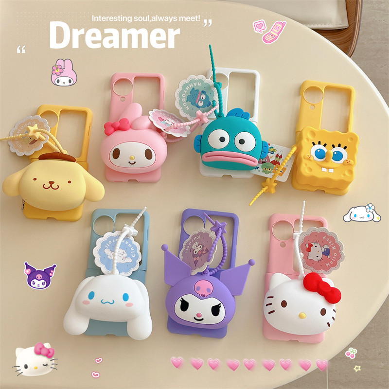 Lushuo เคสโทรศัพท์สําหรับ Samsung Galaxy Z Flip 6 5 4 3 OPPO ค้นหา N2 Flip N3 Flip น่ารักสีลูกกวาดการ์ตูนกระเป๋าสตางค์กระเป๋าฝาหลังสําหรับ Flip3 Flip4 Flip5 Flip6 N2Flip N3Flip