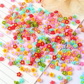 100ชิ้นที่มีสีสันมินิผสมดอกไม้แบนกลับเรซิ่นดอกไม้การ์ตูน ทําเอง เครื่องประดับเสน่ห์หัตถกรรมตกแต่งสาวตกแต่งเล็บ