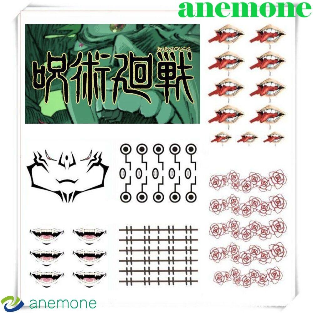 Anemone อะนิเมะ Tattoo สติกเกอร ์ กันน ้ ํา Jujutsu Kaisen Yuji Itadori Toge Inumaki Face ปลอม Tatto