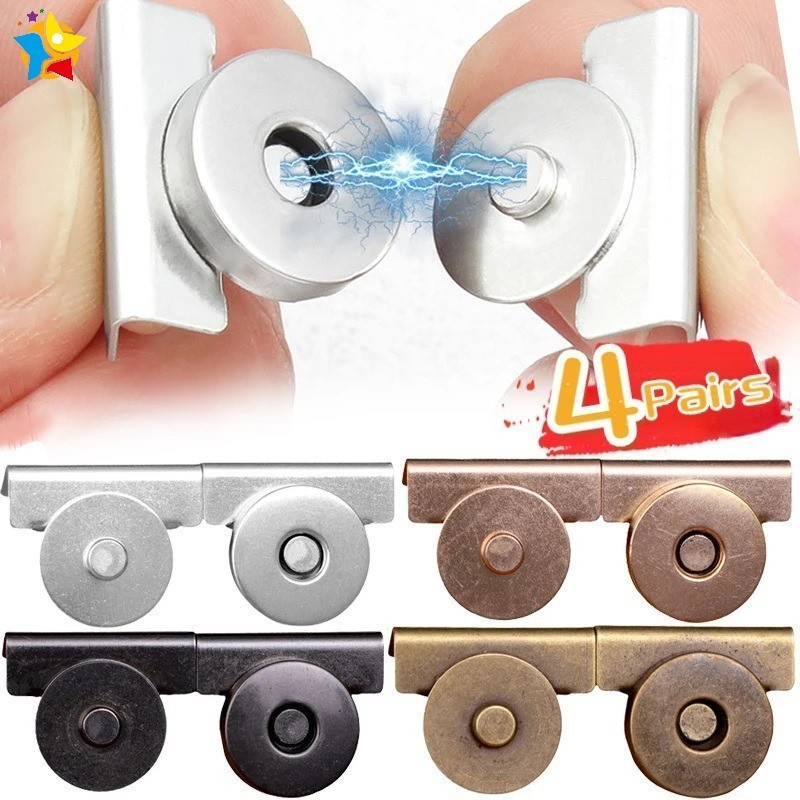 4 คู่แม่เหล็กหัวเข็มขัดคลิปไม่มีเย็บโลหะดูดซับ Snaps Claps กระเป๋ากระเป๋าถือ DIY ทําปุ่มล็อคเสื้อผ้าหัตถกรรมปุ่มอุปกรณ์เสริม