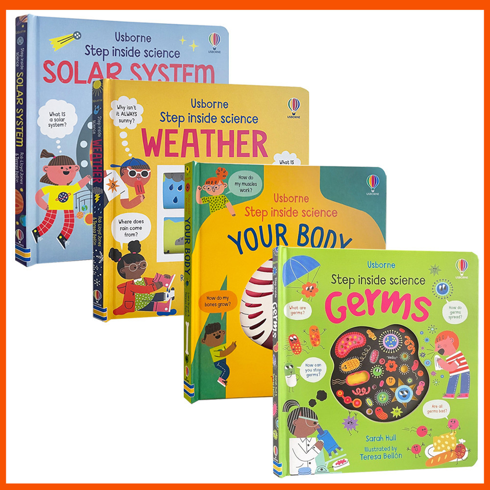 Usborne Step Inside Science Series Books-(Your Body/Germs/Weather/ Solar System) หนังสือยอดนิยมวิทยาศาสตร์สําหรับเด็ก 3D Flap หนังสือภาพภาษาอังกฤษ