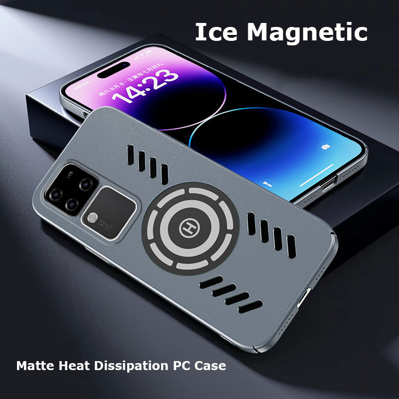 ใช้งานร่วมกับสําหรับ vivo V40 V30 V29 V27 V27e V25 V23 Pro Rock Sand Ice Magnetic การกระจายความร้อน Matte Anti-ลายนิ้วมือ PC กรณี Breathable Cooling Anti-slip ฝาหลัง Shell