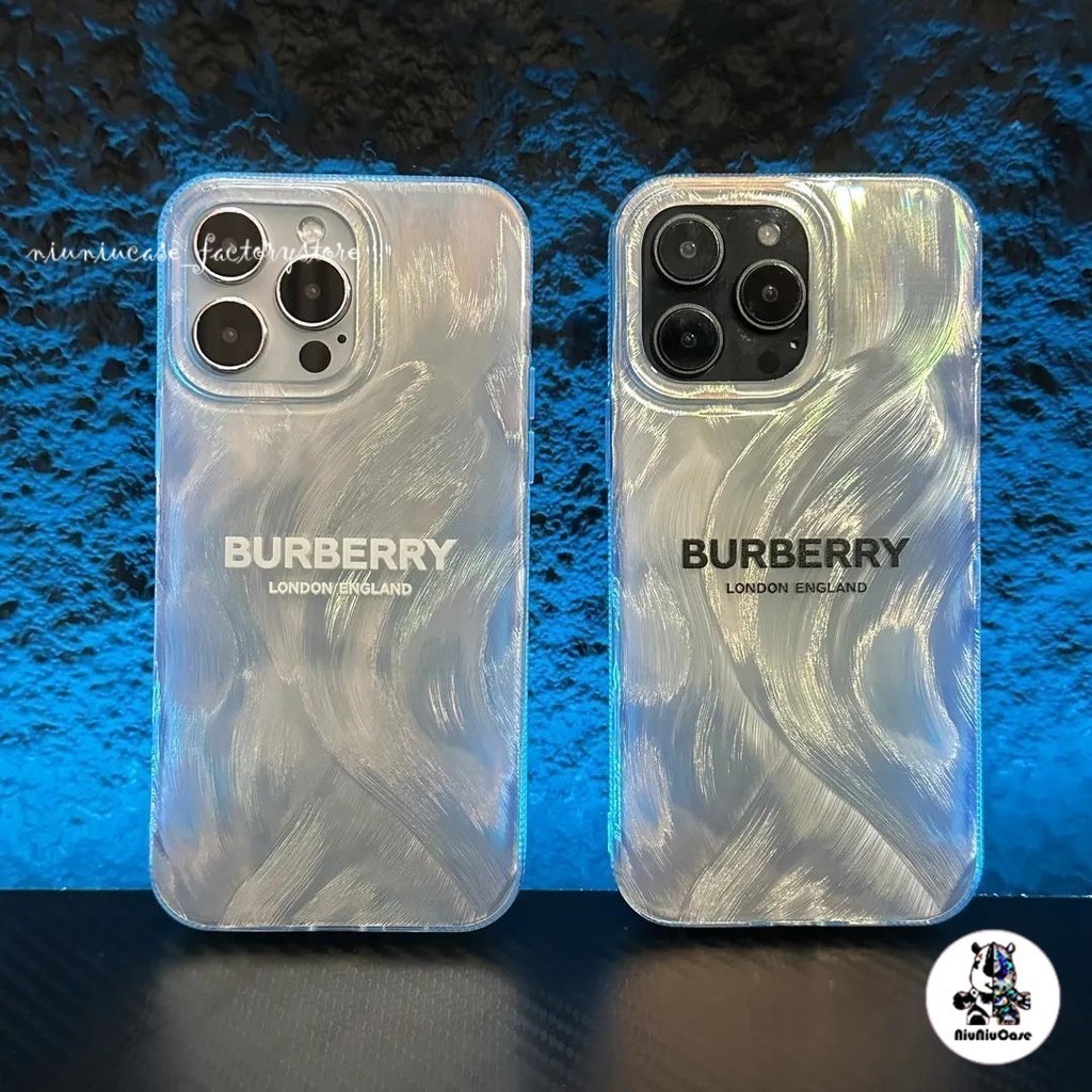 BURBERRY For iPhone 11 Letters เคส ไอโฟน เลเซอร์โฮโลแกรมหรูหราขนสีเงิน For iPhone 15 14 12 Pro Max 11 XR X XS Max 7 PLUS