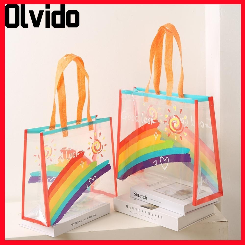 กระเป๋าสะพายไหล่สีรุ้ง OLVIDO กระเป๋าถือพีวีซีความจุขนาดใหญ่ขายร้อนกระเป๋าถือชายหาดกันน้ํากลางแจ้ง