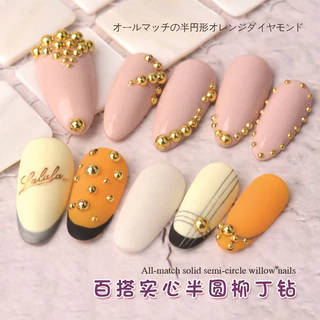 ลูกเหล็กตกแต่งเล็บ Golden Sliver Nail Art สติ๊กเกอร์ติดเล็บ Rhinestones 6Grid ครึ่งรอบ NIBIRUDU