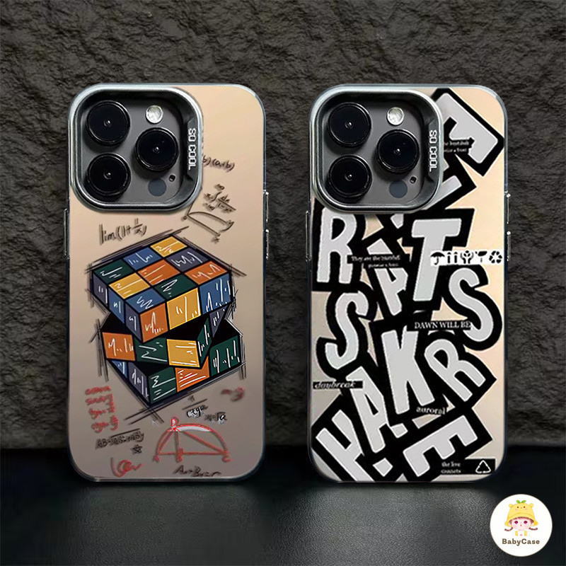 ความคิดสร้างสรรค์การหมุนลูกบาศก์รูบิคตัวอักษรภาษาอังกฤษเลนส์โลหะกรา เคสไอโฟน 16 13 14 12 11 15 Pro Max XS X Max 7 8 Plus