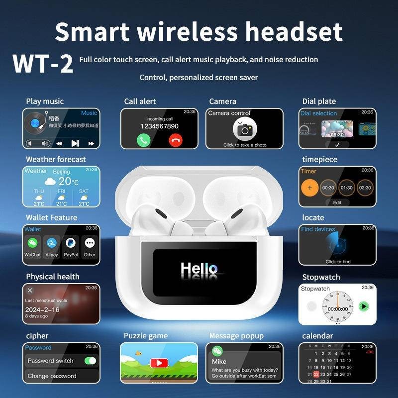 A8 A9 A10 Pro ANC หูฟังบลูทูธ Buds หูฟังไร้สายตัดเสียงรบกวนชุดหูฟังกีฬา Gamer หูฟังหน้าจอ LCD