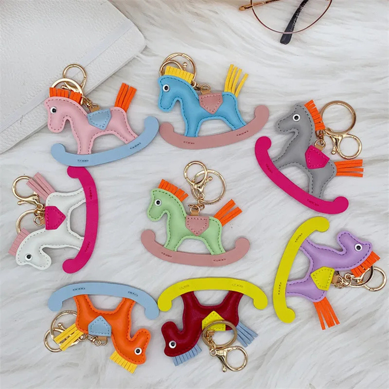 น่ารักการ์ตูน Pony ม้าโยกพวงกุญแจน่ารัก PU หนัง Pony Horse Key Chains สําหรับผู้หญิงสาวกระเป๋าเครื่องประดับ