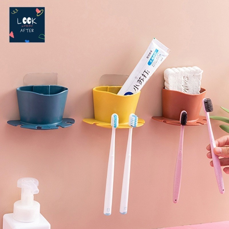 Look After ที่ใส่แปรงสีฟัน ยาสีฟัน แบบติดผนัง ไม่ต้องเจาะ มีกาวด้านหลัง รับน้ำหนักได้ดี