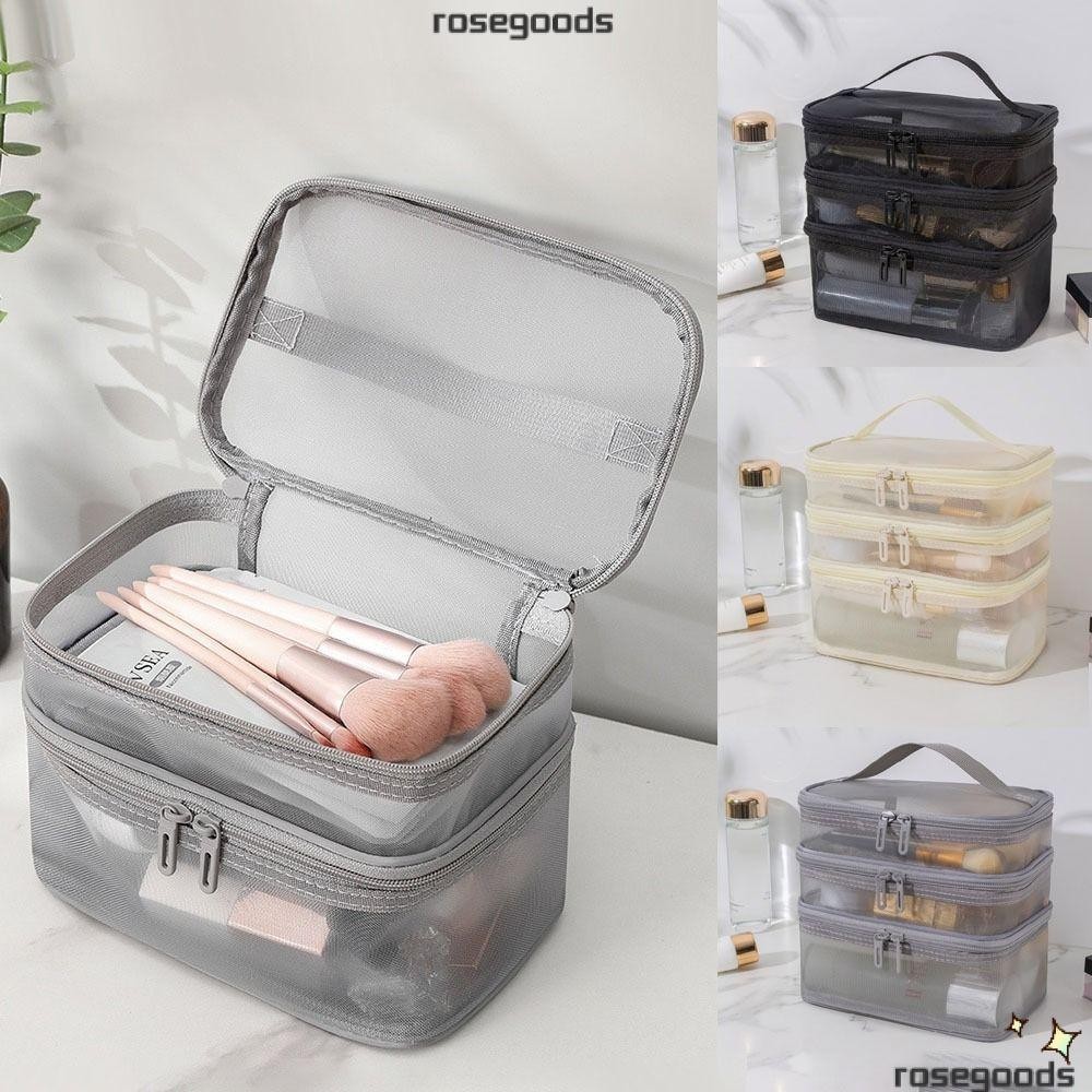 Rose Make Up Organizer Bag,ตาข่ายโปร่งใสขนาดใหญ่ความจุกระเป๋าเดินทางเครื่องสําอาง,แฟชั่น 1/2/3 ชั้นกระเป๋าแป้งผู้หญิง